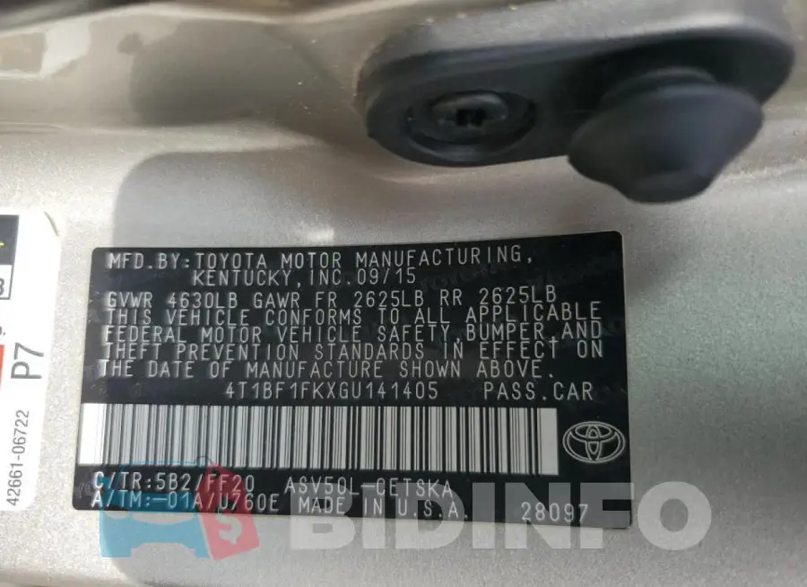 4T1BF1FKXGU141405 Photo# 12