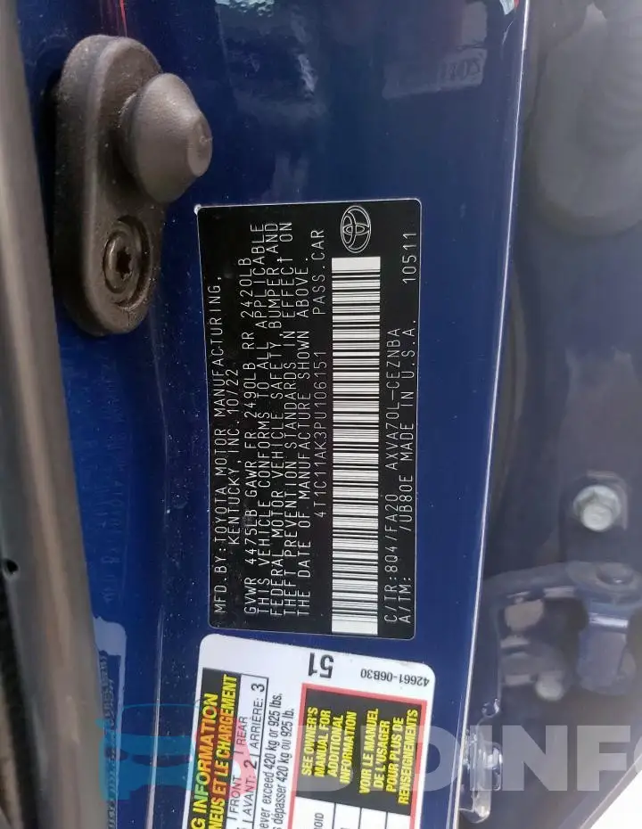 4T1C11AK3PU106151 Photo# 12