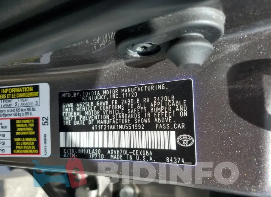 4T1F31AK1MU551992 Photo# 12