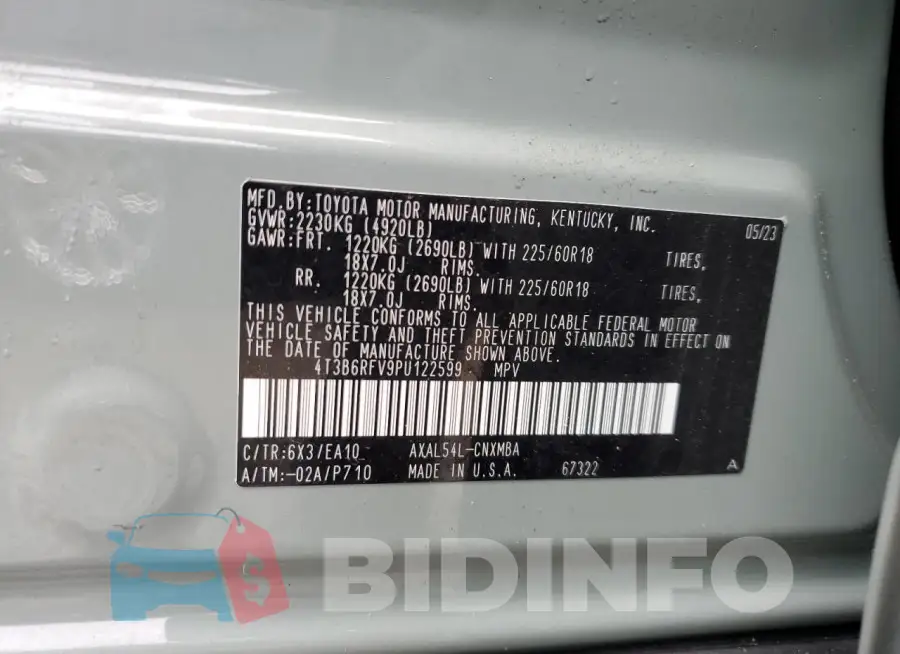 4T3B6RFV9PU122599 Photo# 13