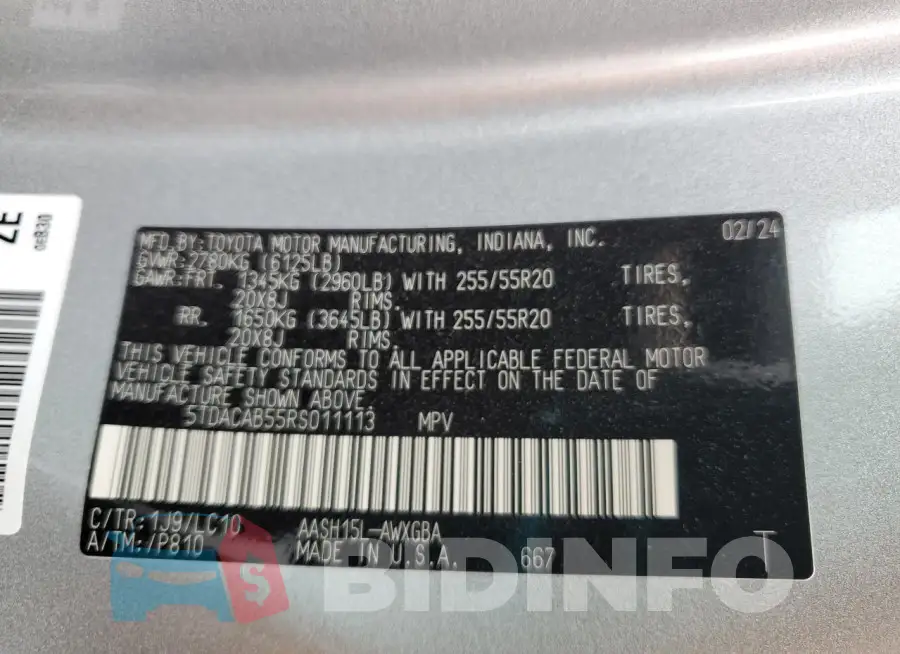 5TDACAB55RS011113 Photo# 13