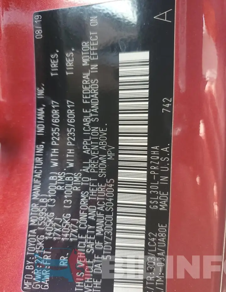5TDYZ3DC0LS040045 Photo# 14