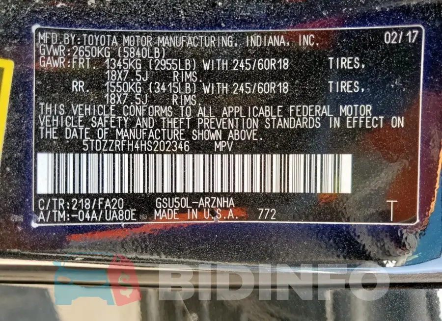 5TDZZRFH4HS202346 Photo# 13