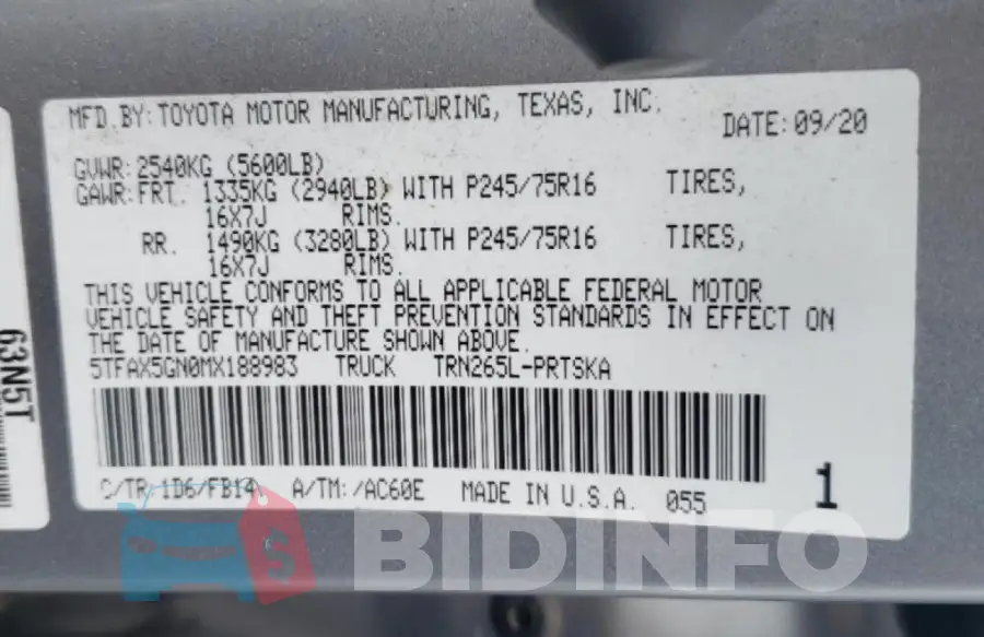 5TFAX5GN0MX188983 Photo# 13