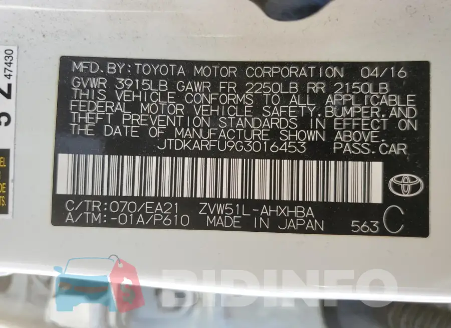 JTDKARFU9G3016453 Photo# 12