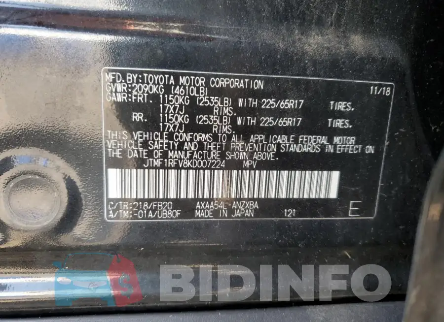 JTMF1RFV8KD007224 Photo# 13