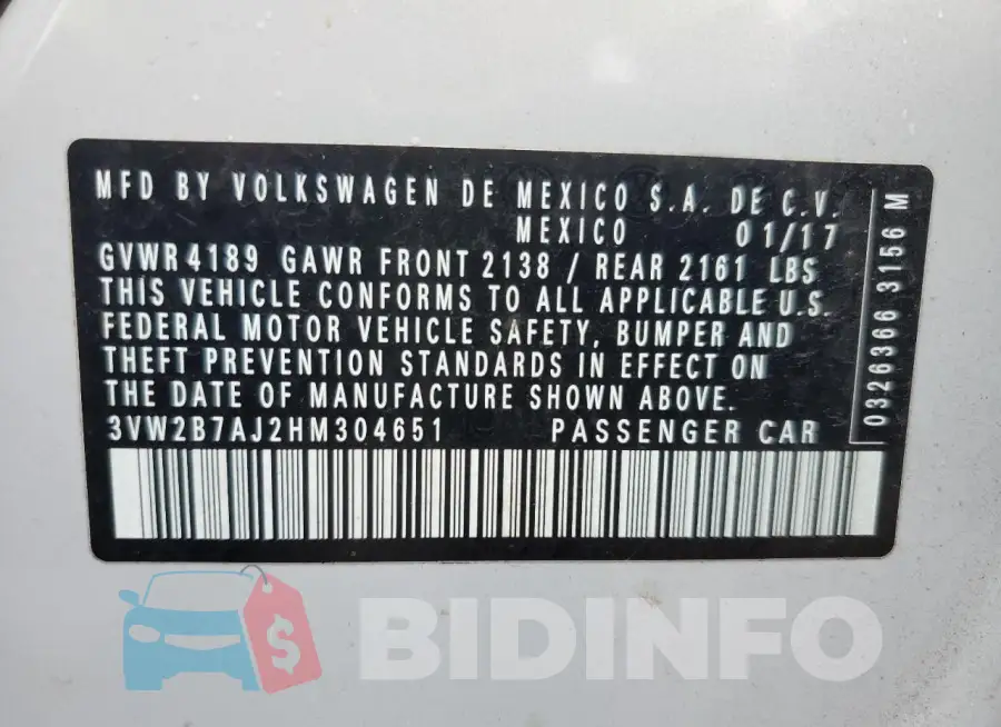 3VW2B7AJ2HM304651 Photo# 12