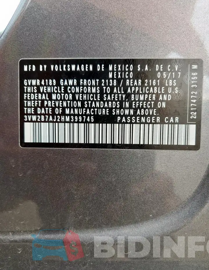 3VW2B7AJ2HM399745 Photo# 12
