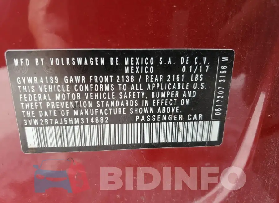 3VW2B7AJ5HM314882 Photo# 12
