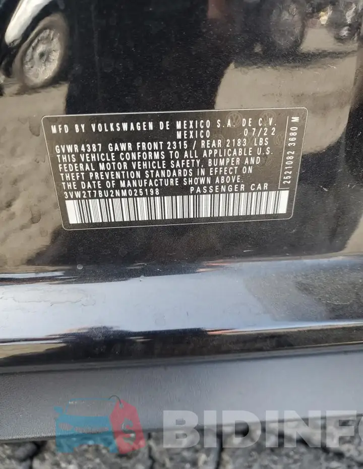 3VW2T7BU2NM025198 Photo# 12