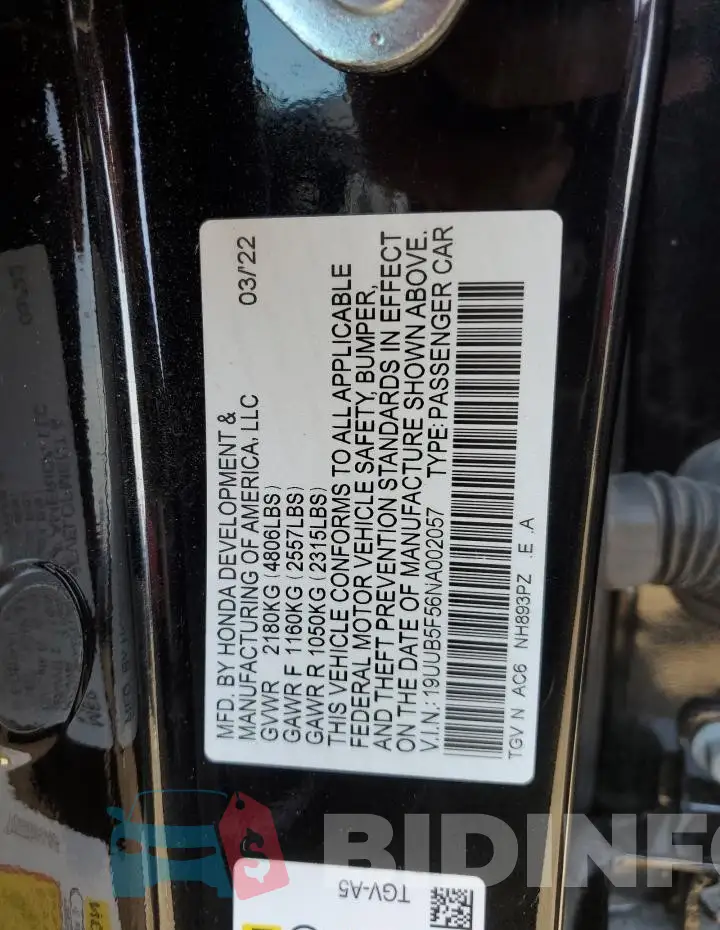 19UUB5F56NA002057 Photo# 12