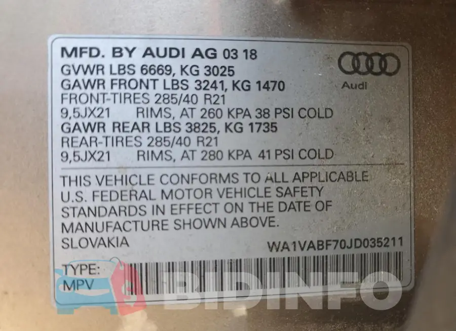 WA1VABF70JD035211 Photo# 14
