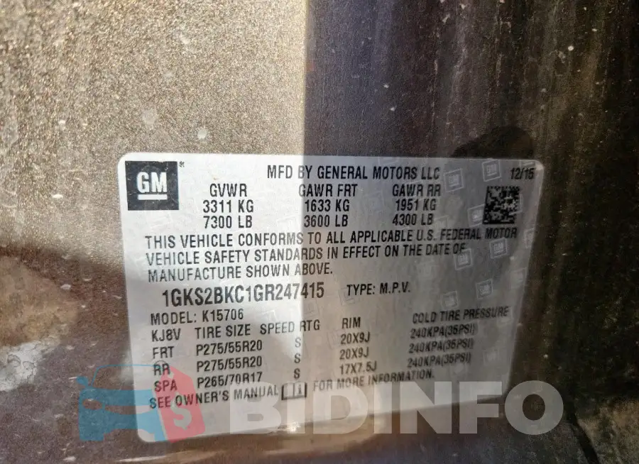 1GKS2BKC1GR247415 Photo# 13