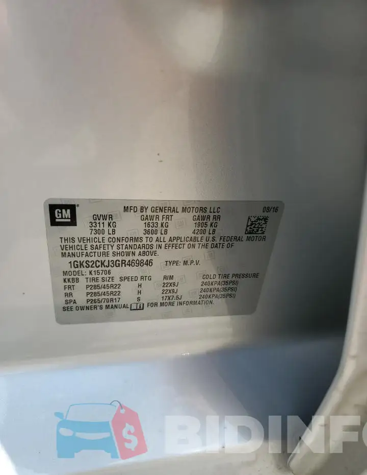 1GKS2CKJ3GR469846 Photo# 14