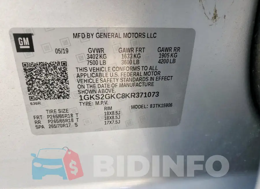 1GKS2GKC8KR371073 Photo# 12