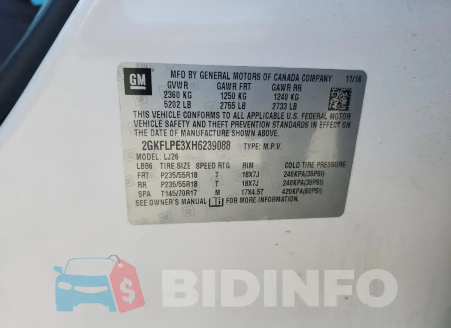 2GKFLPE3XH6239088 Photo# 13