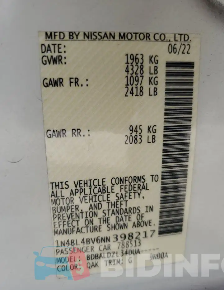 1N4BL4BV6NN398217 Photo# 13