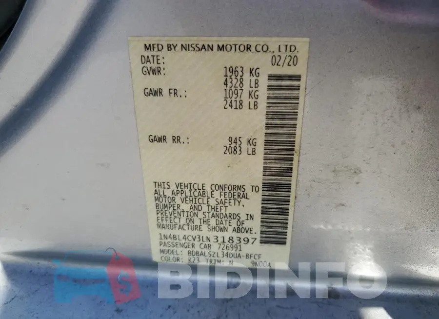 1N4BL4CV3LN318397 Photo# 12