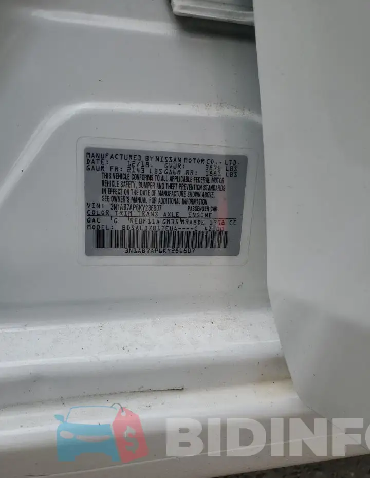3N1AB7AP6KY286807 Photo# 12