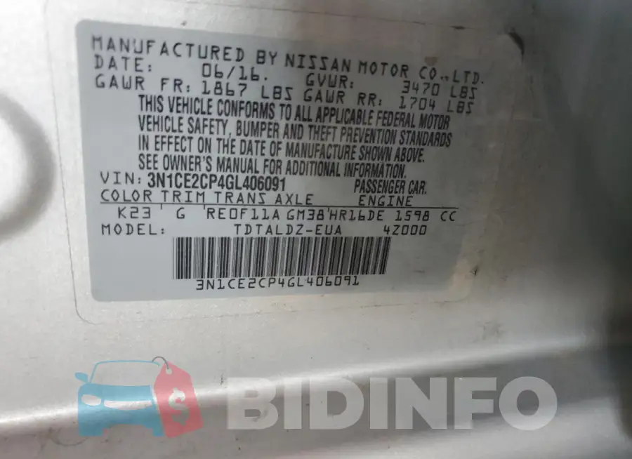 3N1CE2CP4GL406091 Photo# 13
