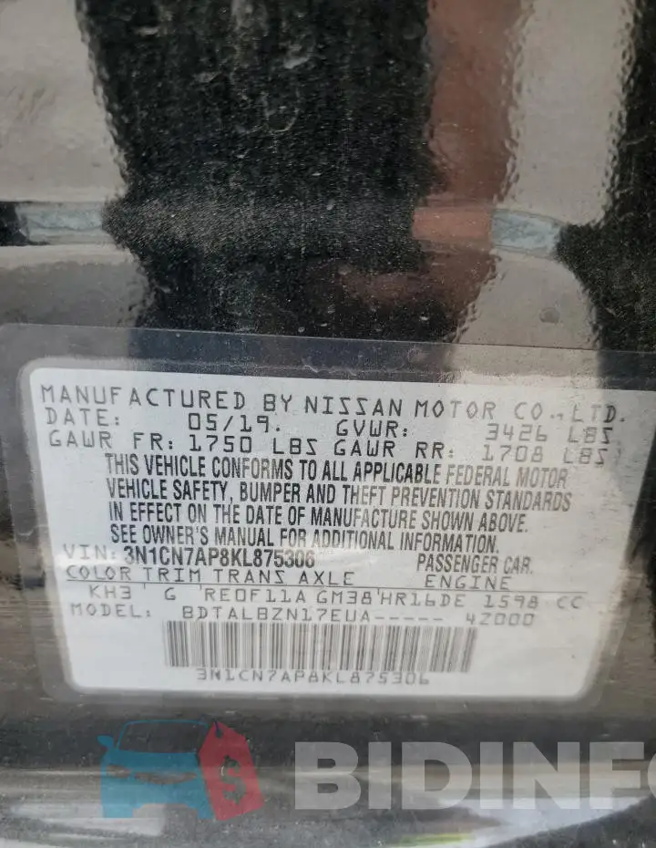 3N1CN7AP8KL875306 Photo# 12