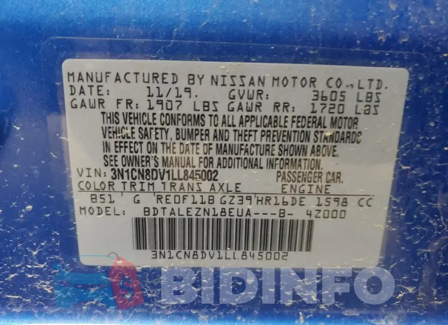 3N1CN8DV1LL845002 Photo# 12