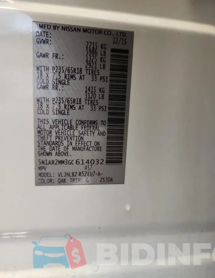 5N1AR2MM3GC614032 Photo# 14