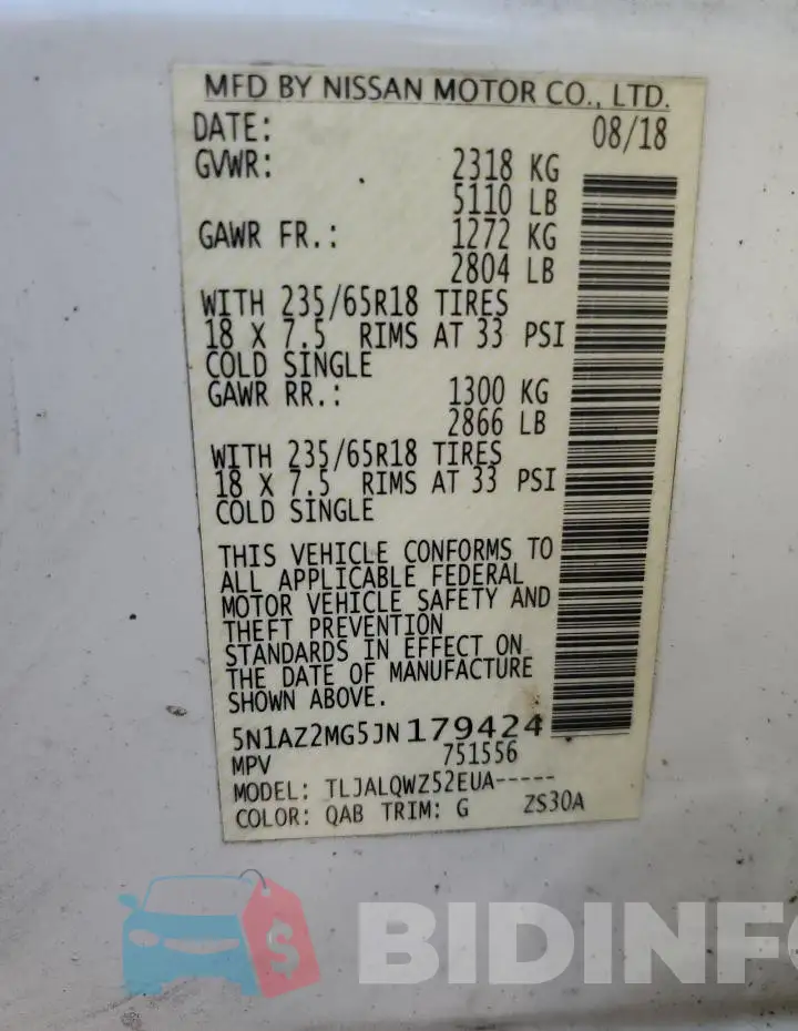 5N1AZ2MG5JN179424 Photo# 14