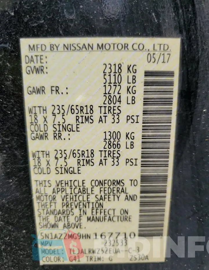 5N1AZ2MG9HN167710 Photo# 13