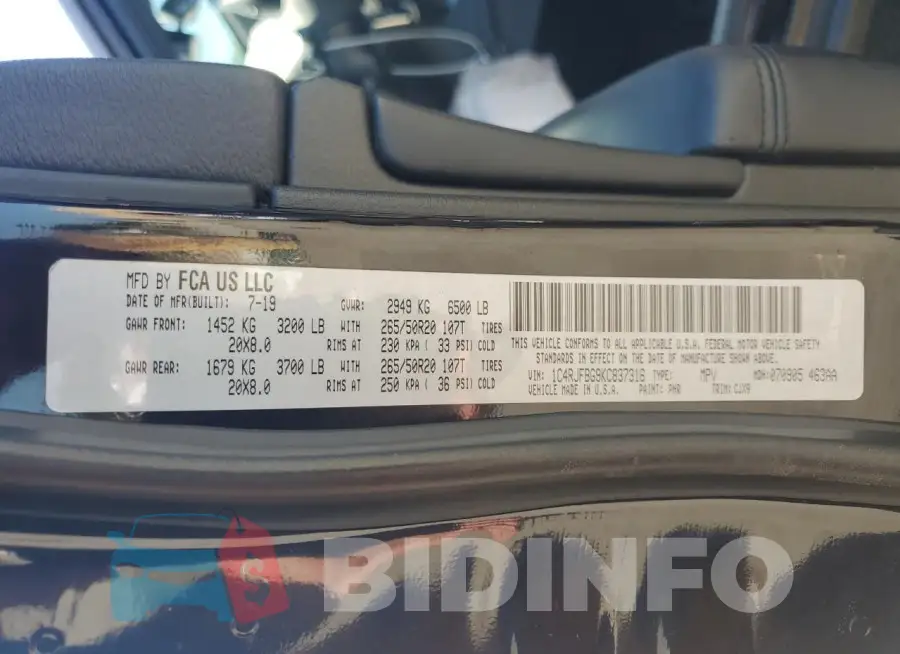 1C4RJFBG9KC837316 Photo# 13