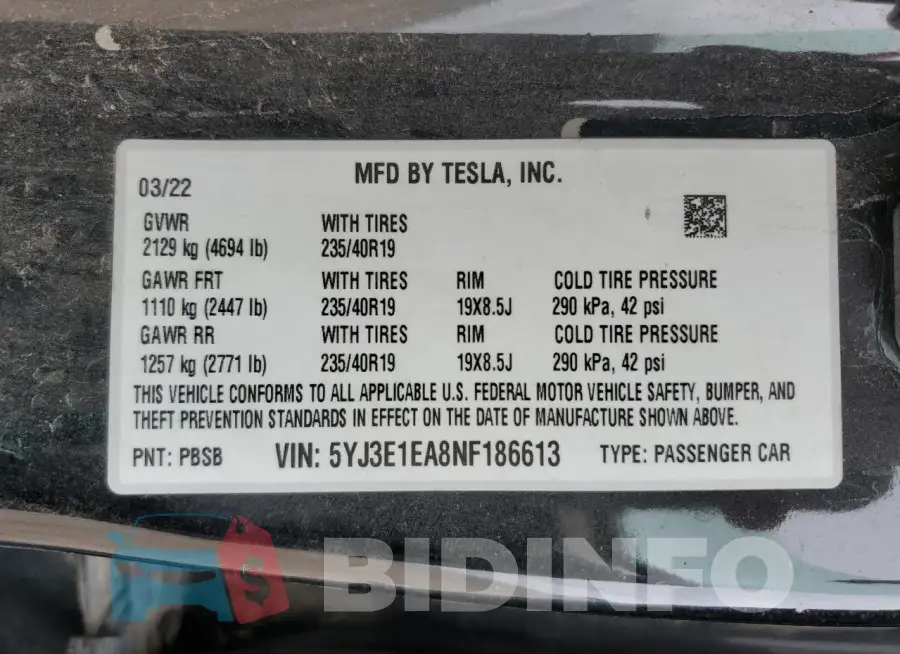 5YJ3E1EA8NF186613 Photo# 13