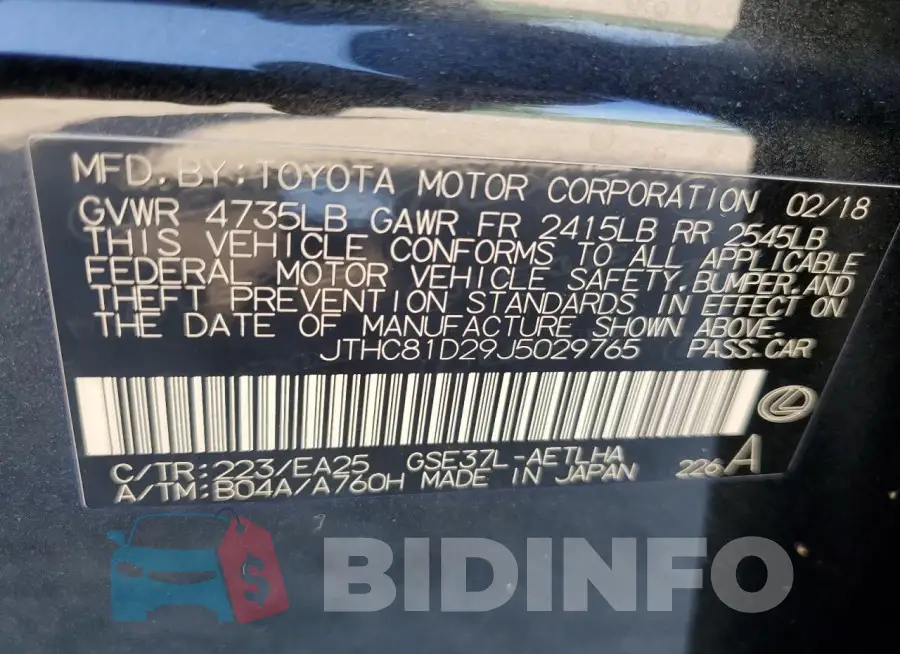 JTHC81D29J5029765 Photo# 12