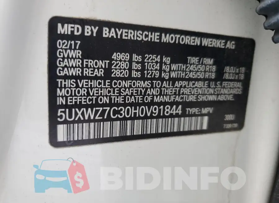 5UXWZ7C30H0V91844 Photo# 13