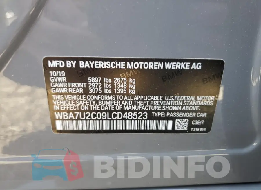 WBA7U2C09LCD48523 Photo# 12