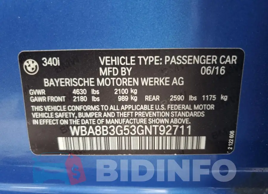 WBA8B3G53GNT92711 Photo# 12