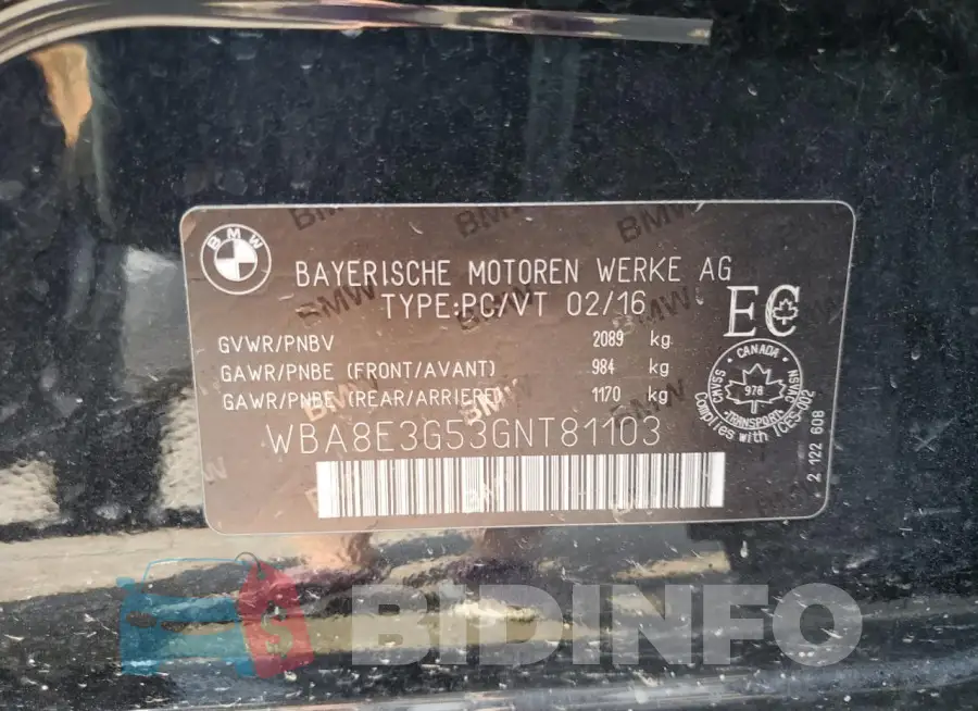 WBA8E3G53GNT81103 Photo# 13