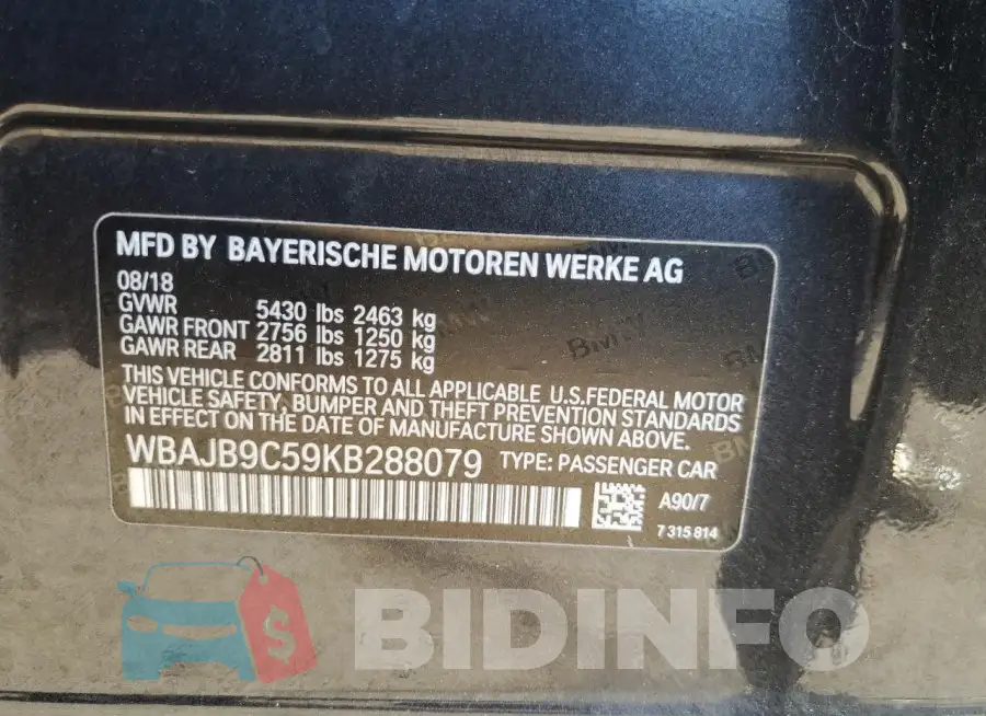 WBAJB9C59KB288079 Photo# 12