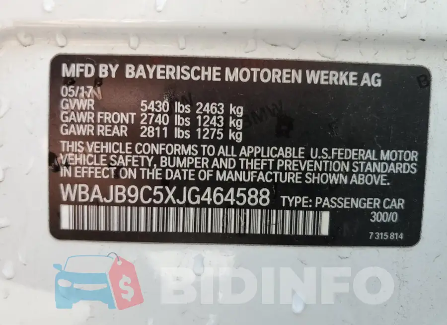 WBAJB9C5XJG464588 Photo# 12