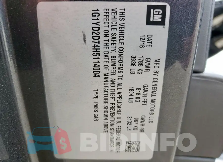 1G1YD2D74H5114004 Photo# 13