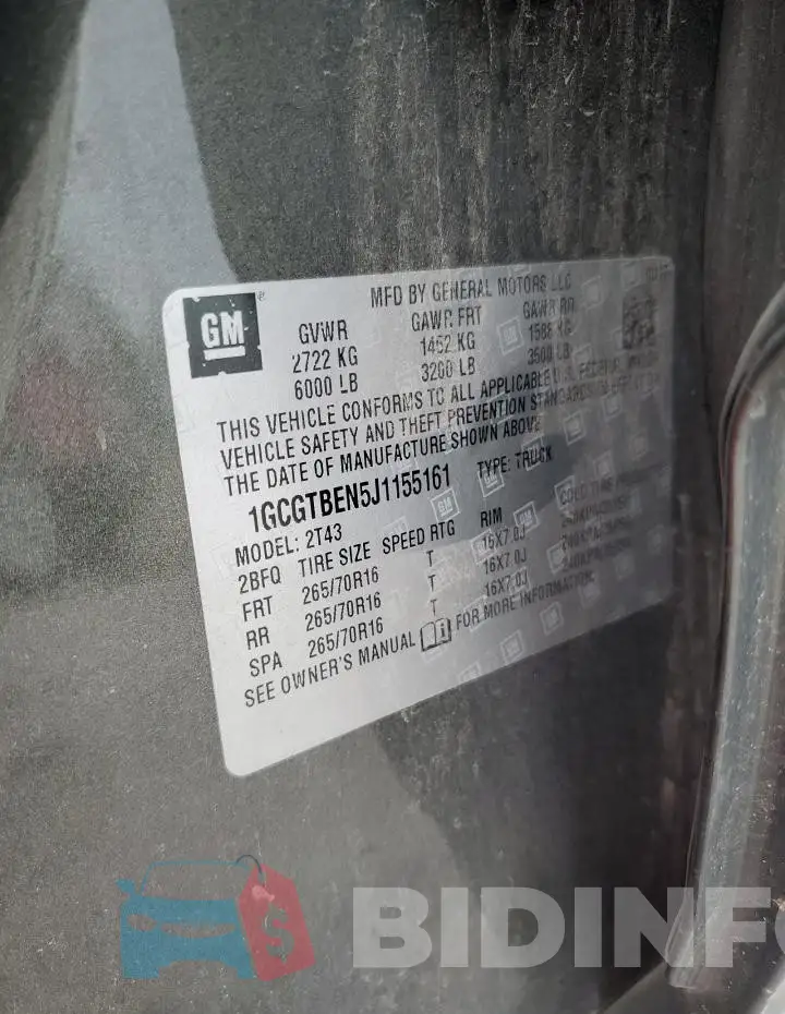 1GCGTBEN5J1155161 Photo# 12