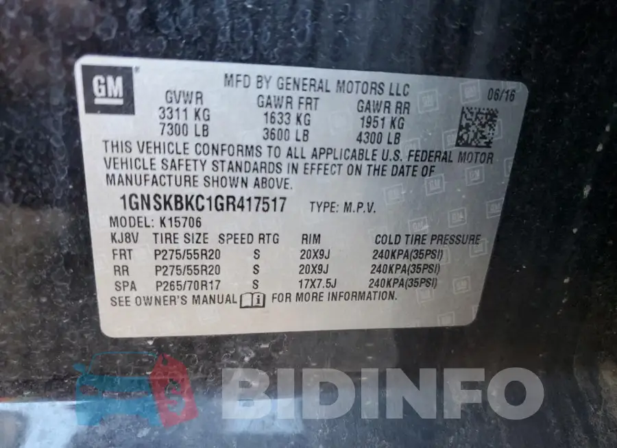 1GNSKBKC1GR417517 Photo# 13