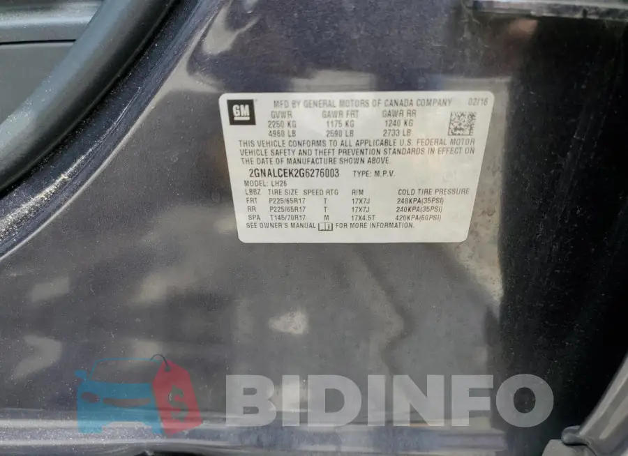 2GNALCEK2G6276003 Photo# 13