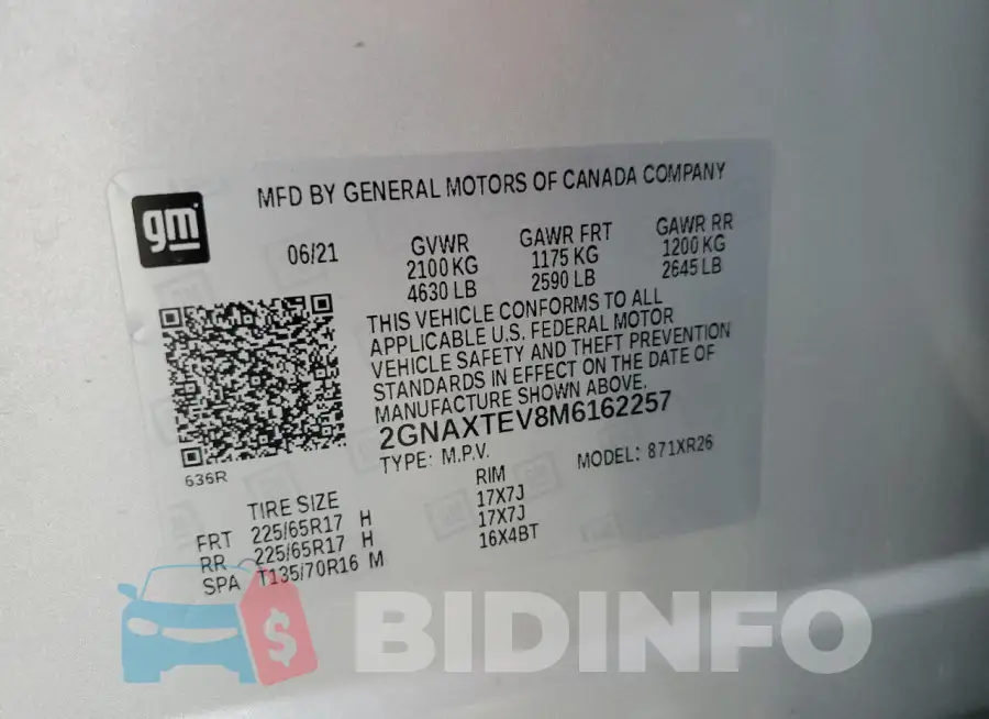 2GNAXTEV8M6162257 Photo# 14