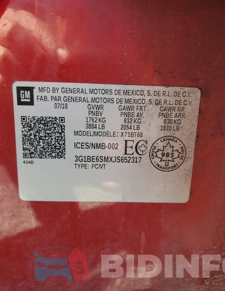 3G1BE6SMXJS652317 Photo# 13
