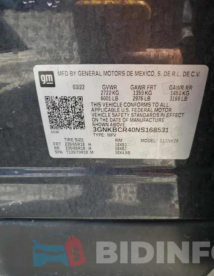 3GNKBCR40NS168531 Photo# 14