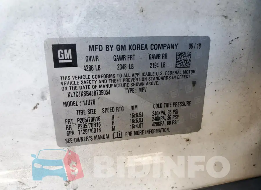 KL7CJKSB4JB735054 Photo# 12