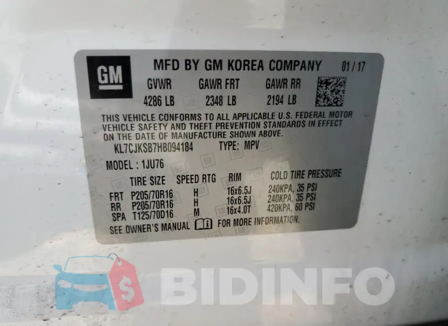KL7CJKSB7HB094184 Photo# 13