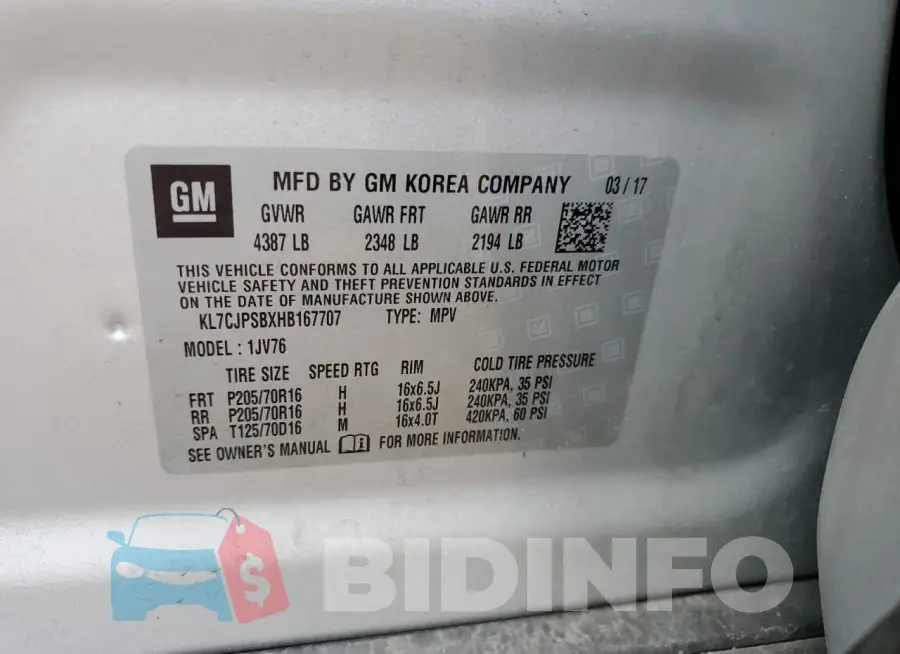 KL7CJPSBXHB167707 Photo# 12