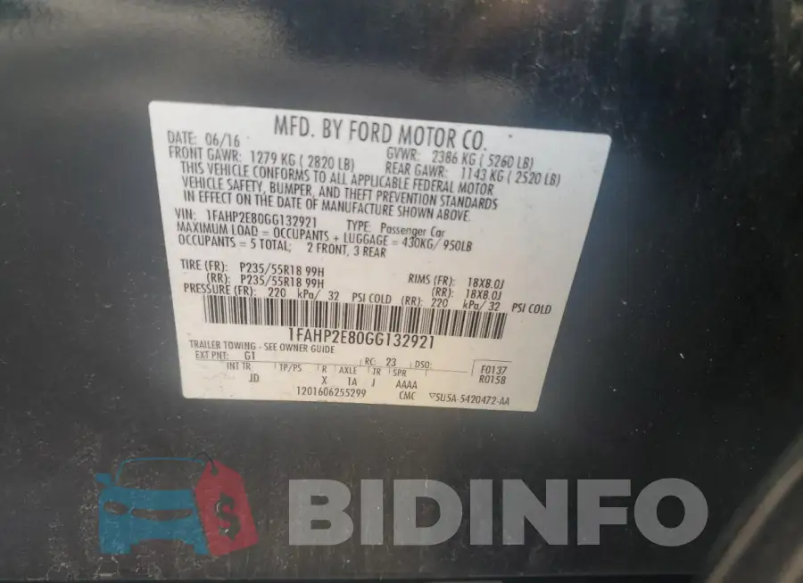 1FAHP2E80GG132921 Photo# 12