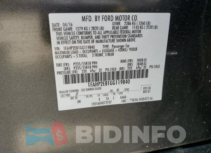 1FAHP2E81GG119840 Photo# 12